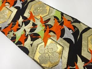 アンティーク　花亀甲に群鶴模様織出し袋帯（着用可）